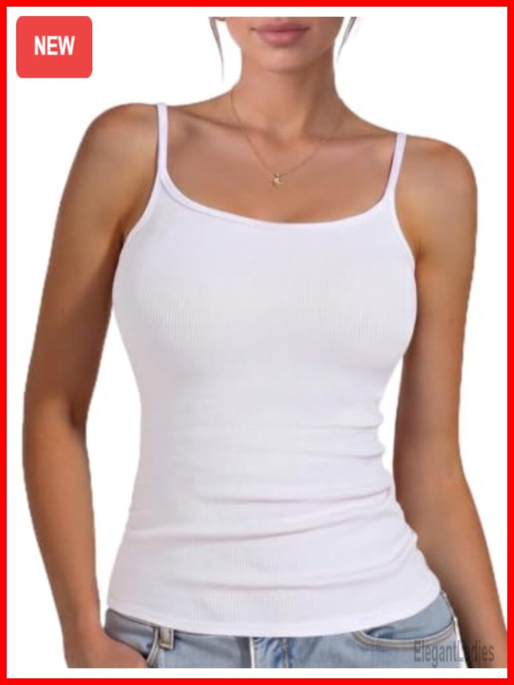Ribbed Knit Scoop Neck Fitted Sleeveless Tank Top Slim Fit